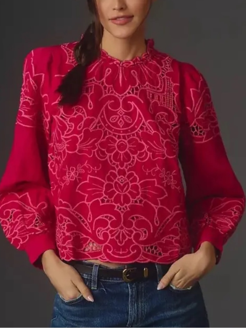 Anthropologie The Lainie Long-Sleeve Lace Cutwork Blouse
